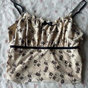 Cream and Black Floral Tank Top